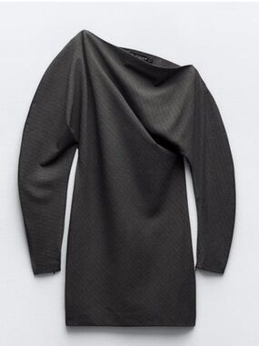 Asymmetric One-Shoulder Pinstripe Dress